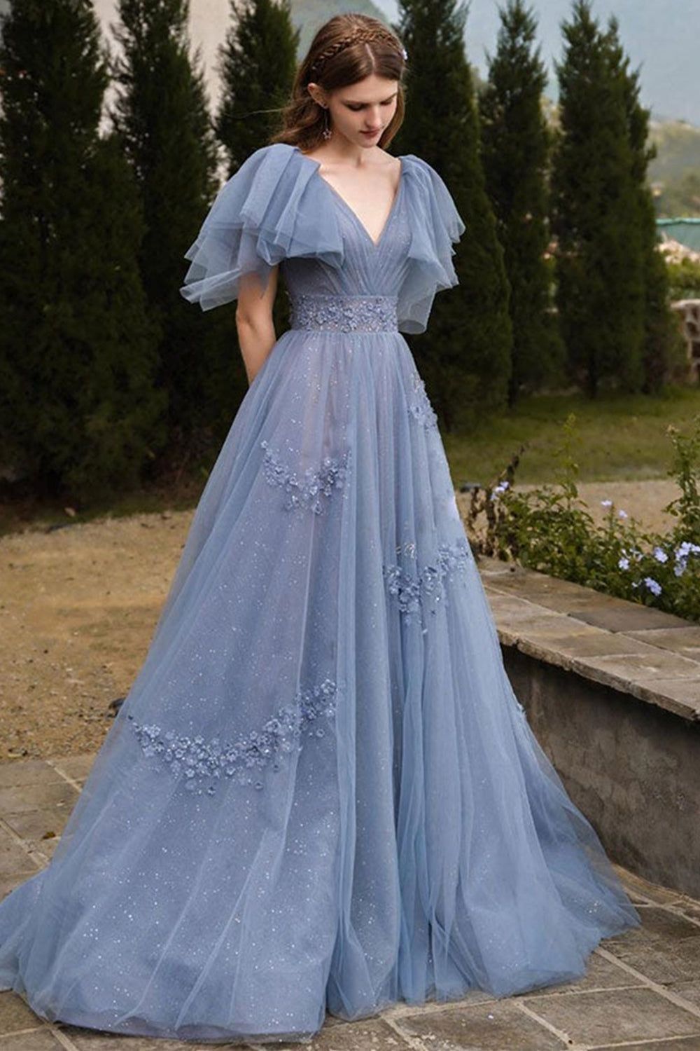 فستان طويل باللون الرمادي والأزرق - الصورة 4